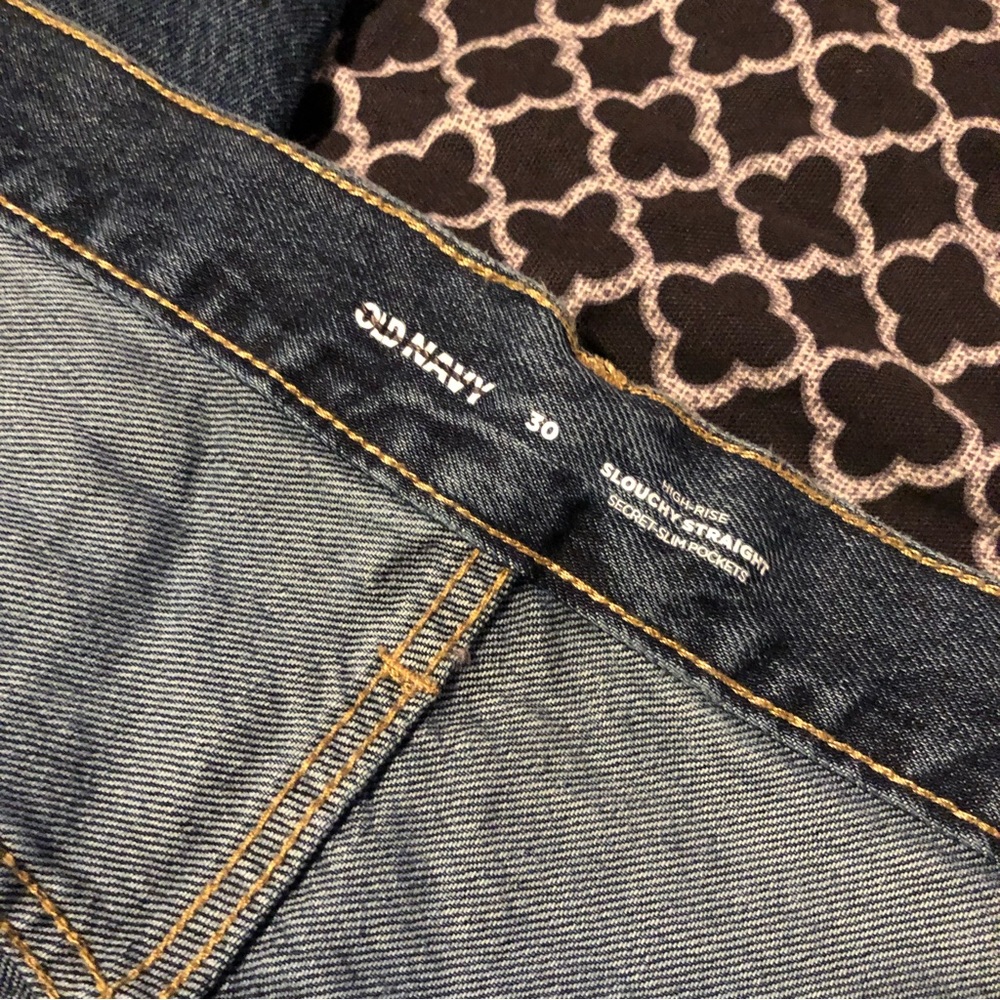 Old Navy High Rise Slouchy Straight Cropped Distressed Jeans Sz 30X25 Button Fly - Picture 3 of 6